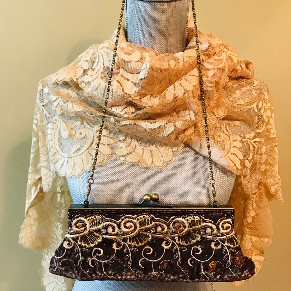 Shimmery Coppery Gold beaded bag. Vintage looking.